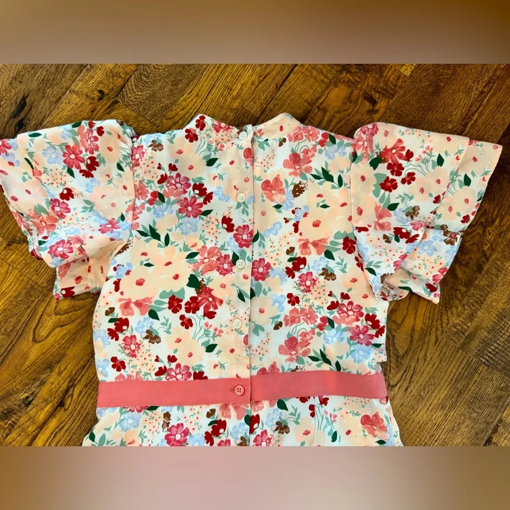 Janie and Jack Floral Pant Romper Jumpsuit Pockets Easter Silky Lined Size‎ 6 N